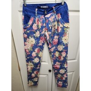 NWT Exocet Size 18W FLORAL Print Stretch Skinny Jeans BLUE FLORAL Print